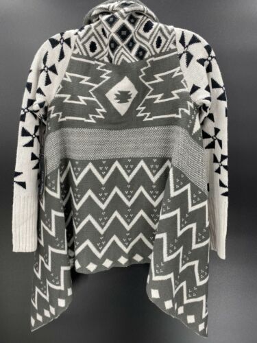 Love Token Womens XS Open Front Cardigan Waterfall Black White Aztec Print NWT