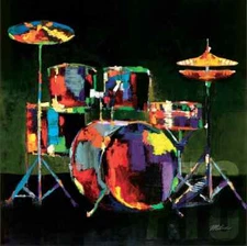 30W"x30H" DRUM SET by JOHN MILAN - MUSIC SNARE SKIN PERCUSSION CHOICES of CANVAS