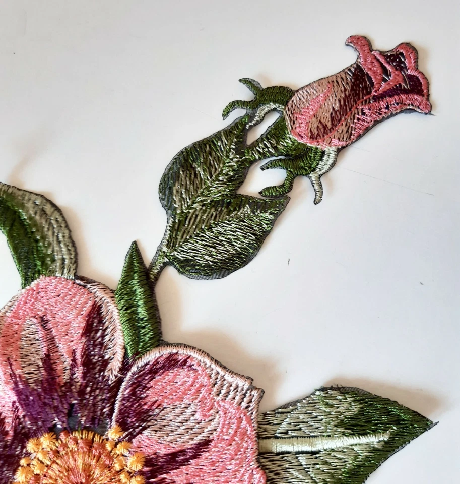 Wild rose Flowers Set Handmade Sew-On Embroidered Patch - Image 3 of 4