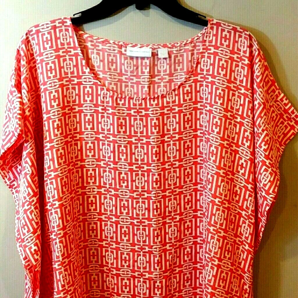 Womens L Orange White Rectangular Top Blouse New … - image 4