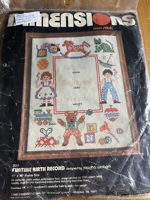 Dimensions Funtime Birth Record Counted Cross Stitch Kit Vintage bereits gestartet