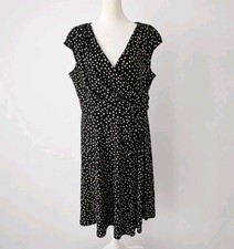 Lauren Ralph Lauren V-neck Polka Dot Sheath Dress Black Tan Stretch Size 16