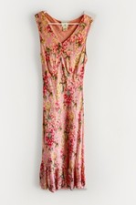 April Cornell Pink Floral Rayon Midi Dress Women L Sleeveless Boho Cottagecore