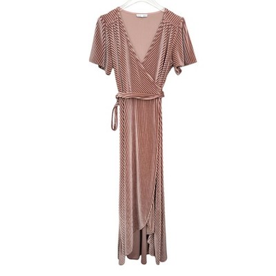 Baltic Born Andi Velvet Ribbed Wrap Maxi Dress Size Medium Light Pink  Champagne | eBay