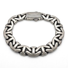 Men's 925 Sterling Silver Byzantine Link Bracelet Oxidized Matte Flat Chain