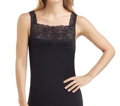 Cuddl Duds  SofTech Lace-Trim Tank Top, Black, Small, MSRP $30