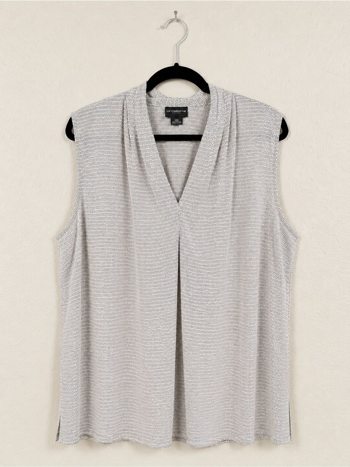Liz Claiborne Pink Grey Sleeveless V-Neck Pleat Top