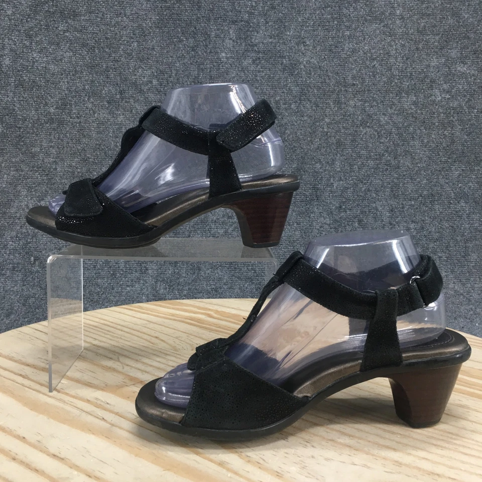 Босоножки Aravon женские 7 D Medici с Т-образным ремешком черные кожаные с открытым носком на кубинских каблуках - Изображение 2 из 4