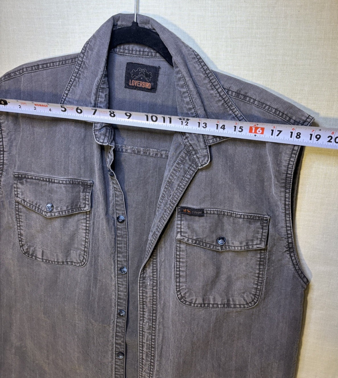 LOVERBIRD Gray Denim Button Front Collared Vest w… - image 14