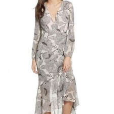 ASTR The Label XS Floral Chiffon Wrap Midi Dress V-Neck Lined Ruffle ADR100106