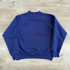 Vintage 60s Faded Blue Overstitch Gusset Raglan Sweatshirt Blank 1960s Large