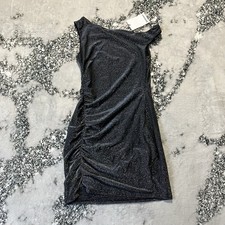 Berkshka Dress Womens Size Medium Black Silver Shimmer Mini Off The Shoulder