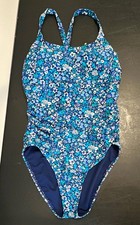 Lands' End Navy Multi Ditsy Floral One-Piece Swimsuit Women Size 10 D Cup