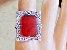 VINTAGE STERLING SILVER 60'S STUNNING CARNELIAN AND MARCASITE RING SIZE 6 3/4