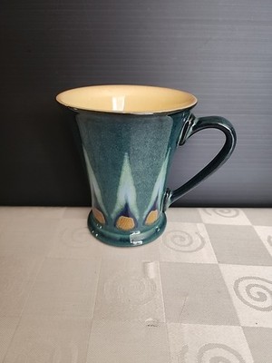 Denby Mug Gatsby Flame Green w Yellow Interior Ceramic Footed Made in England