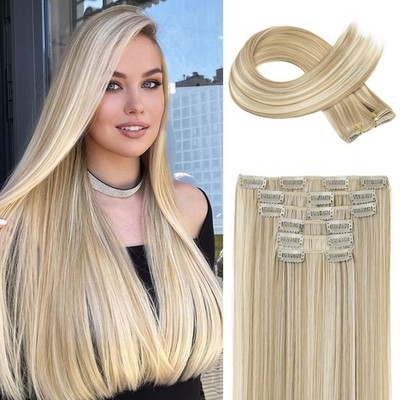 6PC Clip in Hair Extensions, 6teiliges ClipinHaarverlängerungsset, 61 cm, gla...