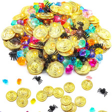 220 Pieces Pirate Party Decorations Pirate Gold Coins and Gem Jewelry Set, In...