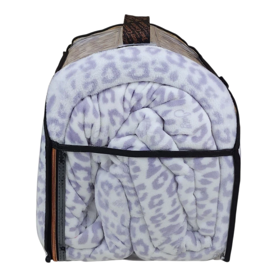 Juicy Couture Queen Plush Sheet Set Ultra Soft Cozy Leopard Print Lavender - Image 2 of 4