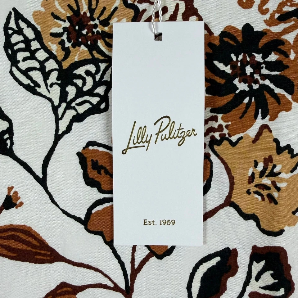 Vestido Lilly Pulitzer Nuevo con Etiquetas Niñas Talla 10 Marrón Floral Manga Corta Detalle Escote Foto 3 de 4