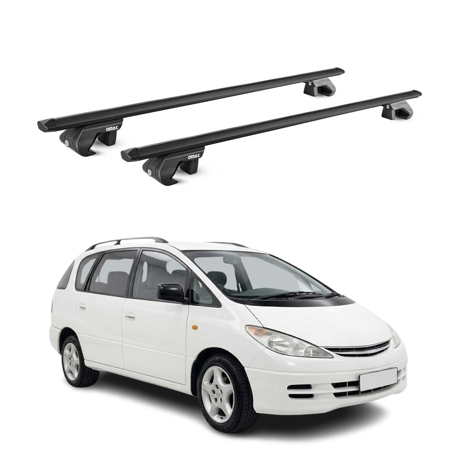 Barres de toit noires pour Toyota Previa II 2000-2005 en aluminium