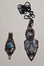 Pair Of Wire Wrapped Pendants Amazing Gemstone Jewelry Handcrafted Copper