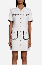 Maje Contrast Trim Dress Ivory Sz 34 XS Gold Buttons