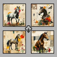 Set 4 Realistic Digital Wall Art Print Horse Home Decor Printable Instant #112