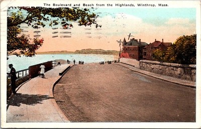 Postcard The Boulevard & Beach From Highlands Winthrop Massachusetts MA 