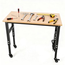 Adjustable Workbench with Power Outlet  Wheels 48 x 24 in Work Bench 2500 lbs