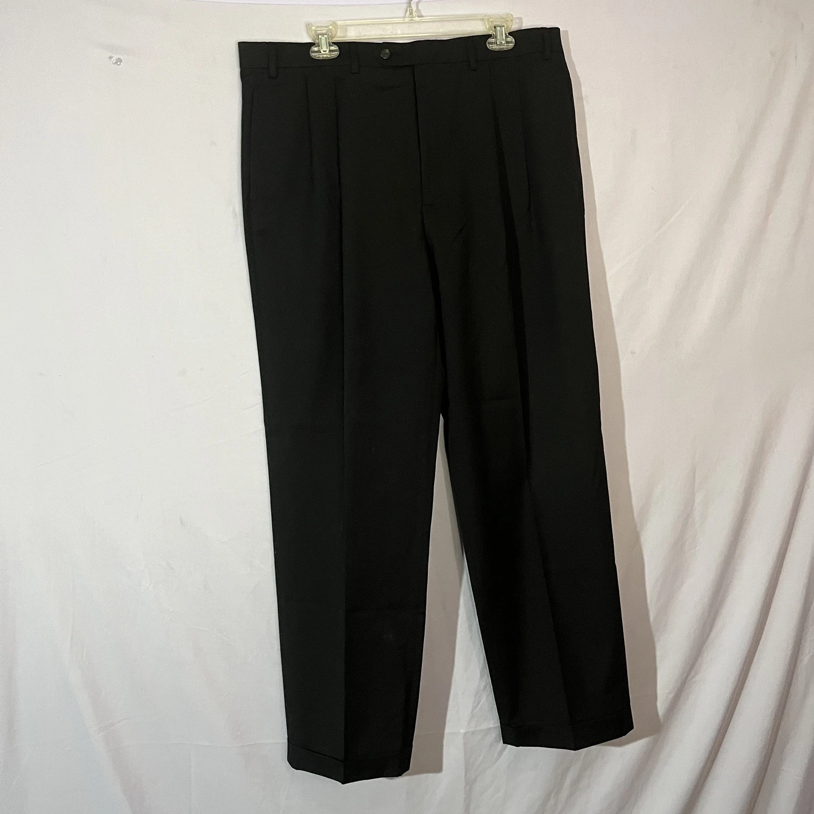 Lauren Ralph Lauren Dress Pants Men Black 100% Wool Flat Front Green Label 38x32