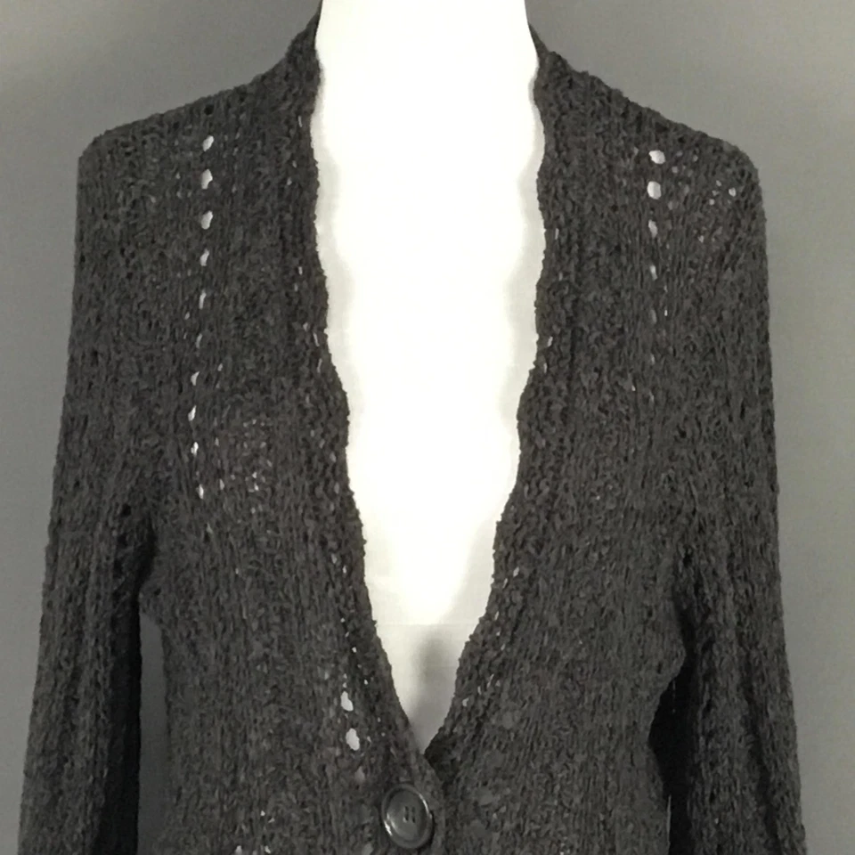 Tweeds Sweater Womens Medium Gray Cardigan Wool Blend One Button Pockets Knit - Image 4 of 4