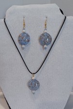 Handmade Jewelry: Necklace and Matching Pierced Earrings Set Gold Crackle Circle