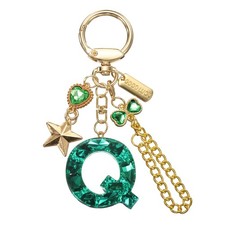 Initial Letter Keychain for Women Cute Heart Butterfly Star Chain Green Q