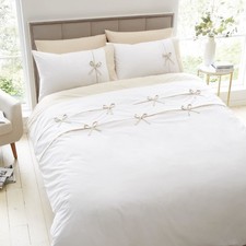 Image of Catherine Lansfield Milo Bow Duvet Cover Set with Pillowcases Natural