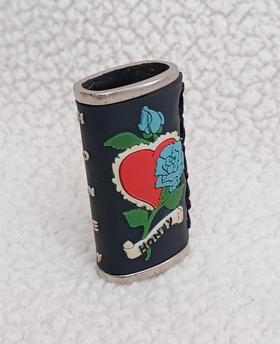 Metal Lighter Case Cover Fits Mini Bic Lighter Rose & Heart W/ 'Honey' Banner - Picture 3 of 16