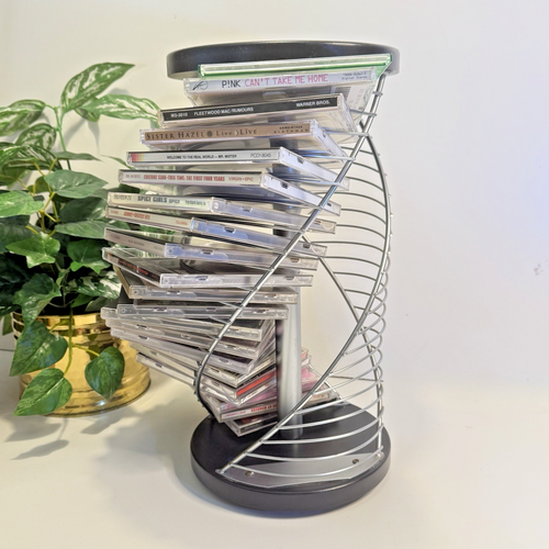 Vintage Retro Black And Silver Round Spiral Spinning Rack Holds 42 CDs ...