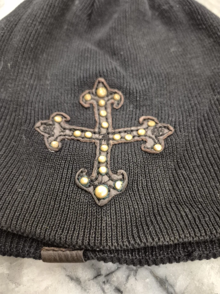 Gorro Affliction Cross Y2K Vintage Negro Tejido Cyber Grunge Gótico Bestia Foto 3 de 4