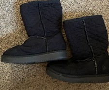 Airwalk Quilted Boots Girl Size 10 Faux Fur Lined Black Slip On