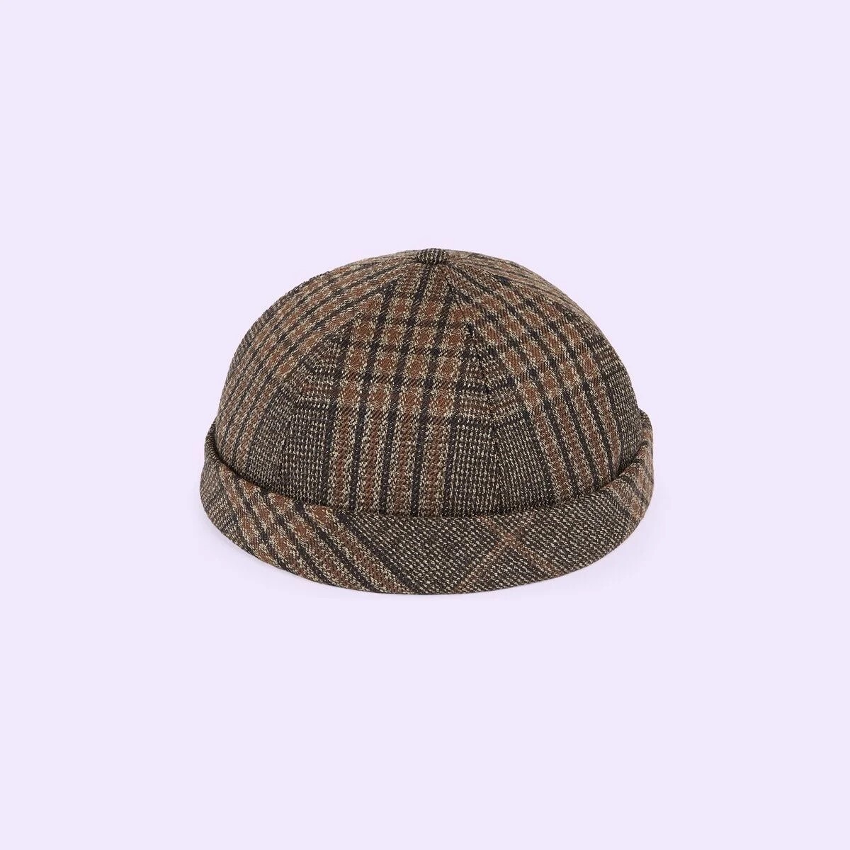 GUCCI brown & black plaid pattern wool hat Size 58 / Medium