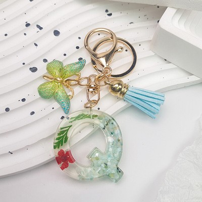 1Pc A-Z Letters Keychain For Women Tassel Butterfly Pendant Initial Keyring