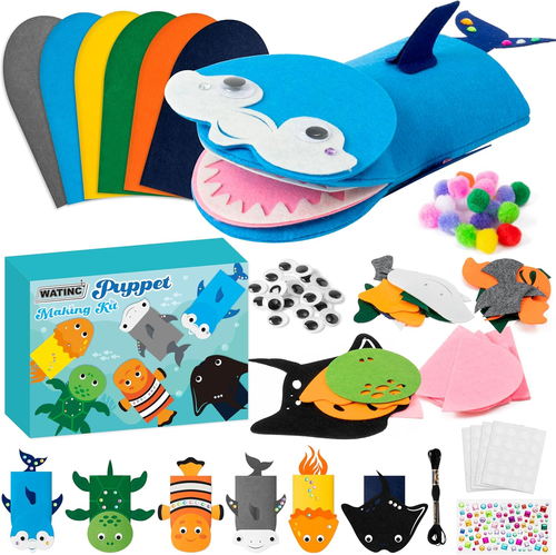 6Pcs Hand Puppet Making Kit, Art Craft Felt Sock Puppet Toys, Creative DIY Make