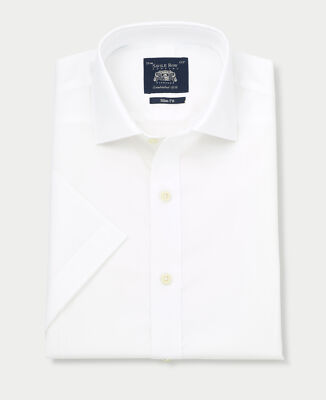 Savile Row Company Herren Slim Fit Weiß Baumwolle Popeline Kurzarm Formelle Hemden