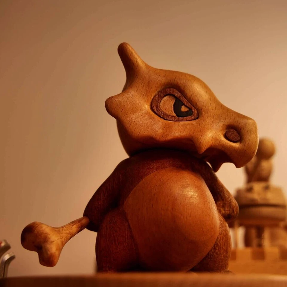 Handcrafted Wooden Cubone Figurine- Pokemon- Inspired Decorative Collectible - Image 2 of 4