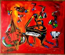 JAZZ ABSTRACT BY MARK KAZAV - ORIGINAL OIL PAINTING ABSTRACT MODERN ART