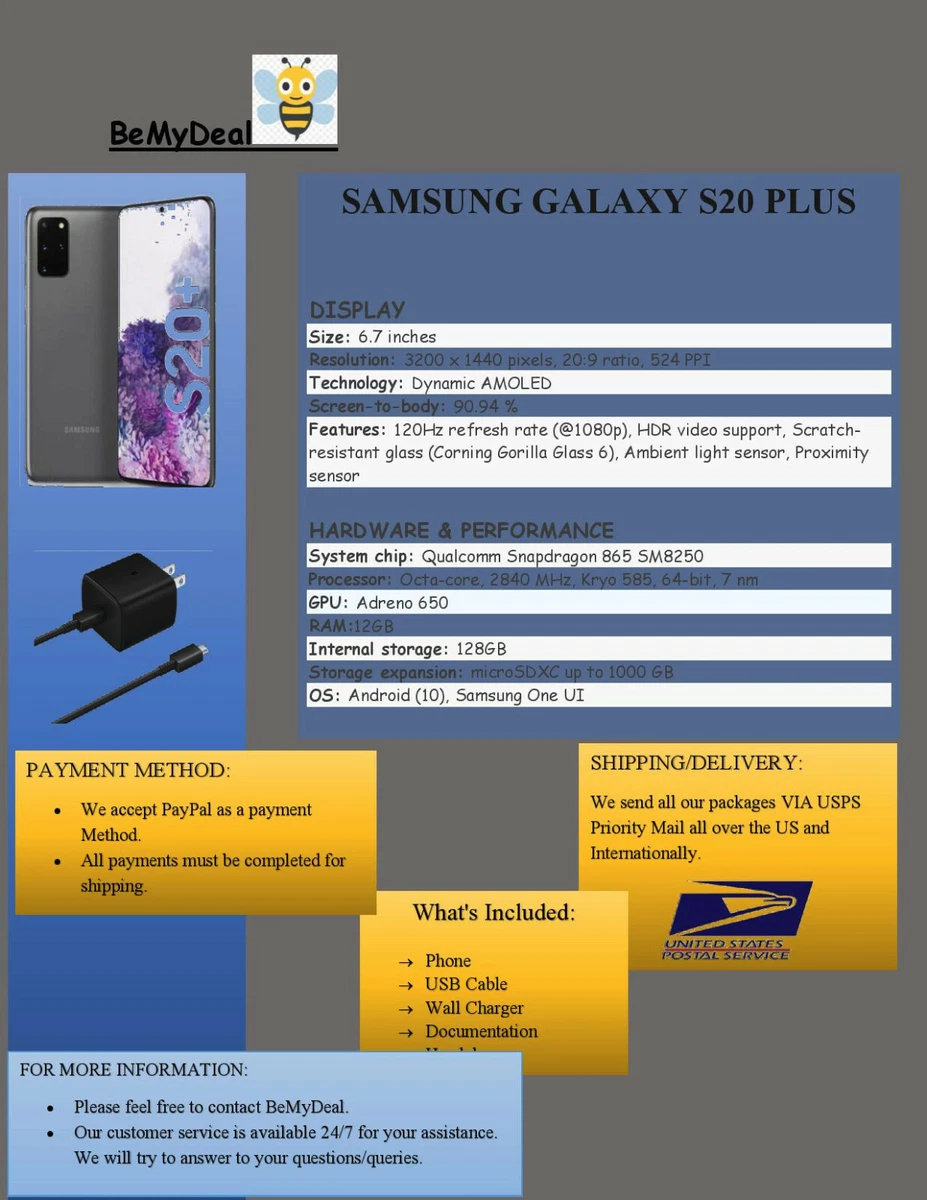 Samsung Galaxy S20+ Plus SM-G985F/DS 128GB 8 GB RAM (FACTORY UNLOCKED)