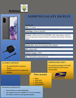 Samsung Galaxy S20+ Plus SM-G985F/DS 128GB 8 GB RAM (FACTORY Samsung Galaxy S20+ Plus SM-G985F/DS 128GB 8 GB RAM (FACTORY