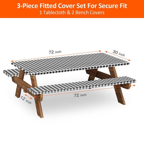 6ft Picnic Table and Bench Fitted Cover 72" Flannel Backing Elastic Edge Wate... - Picture 2 of 8