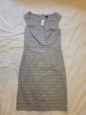 Ann Taylor Grey Gingham Plaid Fully Lined Sleeveless Career Sheath Dress Size 6