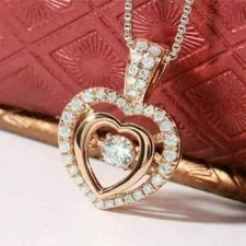 1Ct Round Cut Diamond Heart Shape Women's Pendant 14K Rose Gold Plated