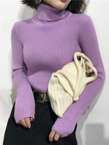 Rollkragenpullover Damen 2024 Herbst Winter Oberteile Korean Slim Damen Pullover Neu - Bild 15 von 38